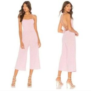 Blue Life Pink & White Seersucker Striped Jumpsuit – Lace-up Strappy Back –Small